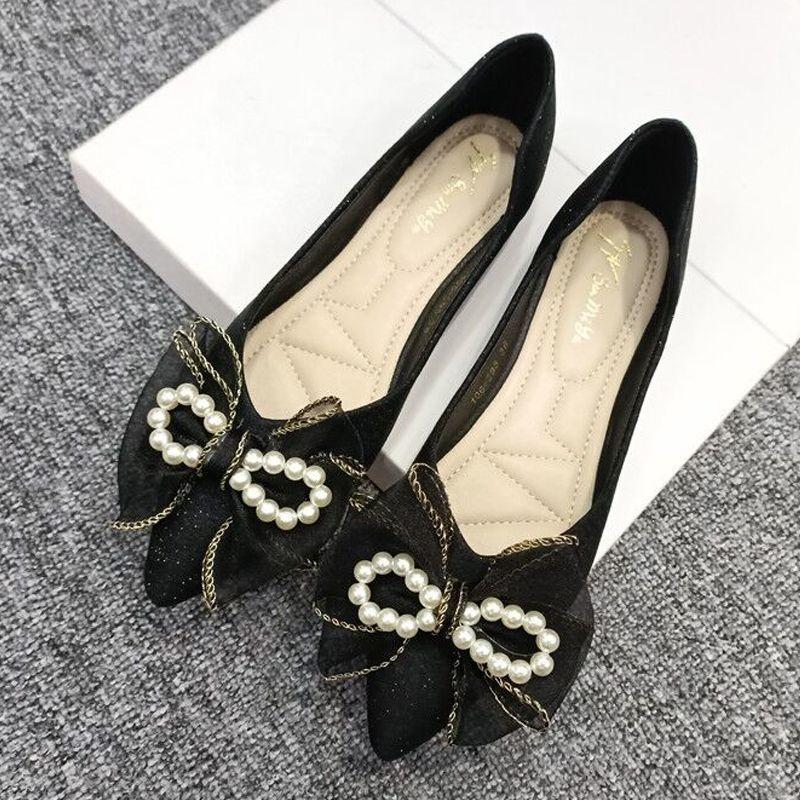 2025 New Bow Soft-soled Ladyshoes Pointed Head Shallow Mouth Fairy Flat-soled Single Shoes Femininity Bridesmaid Shoes