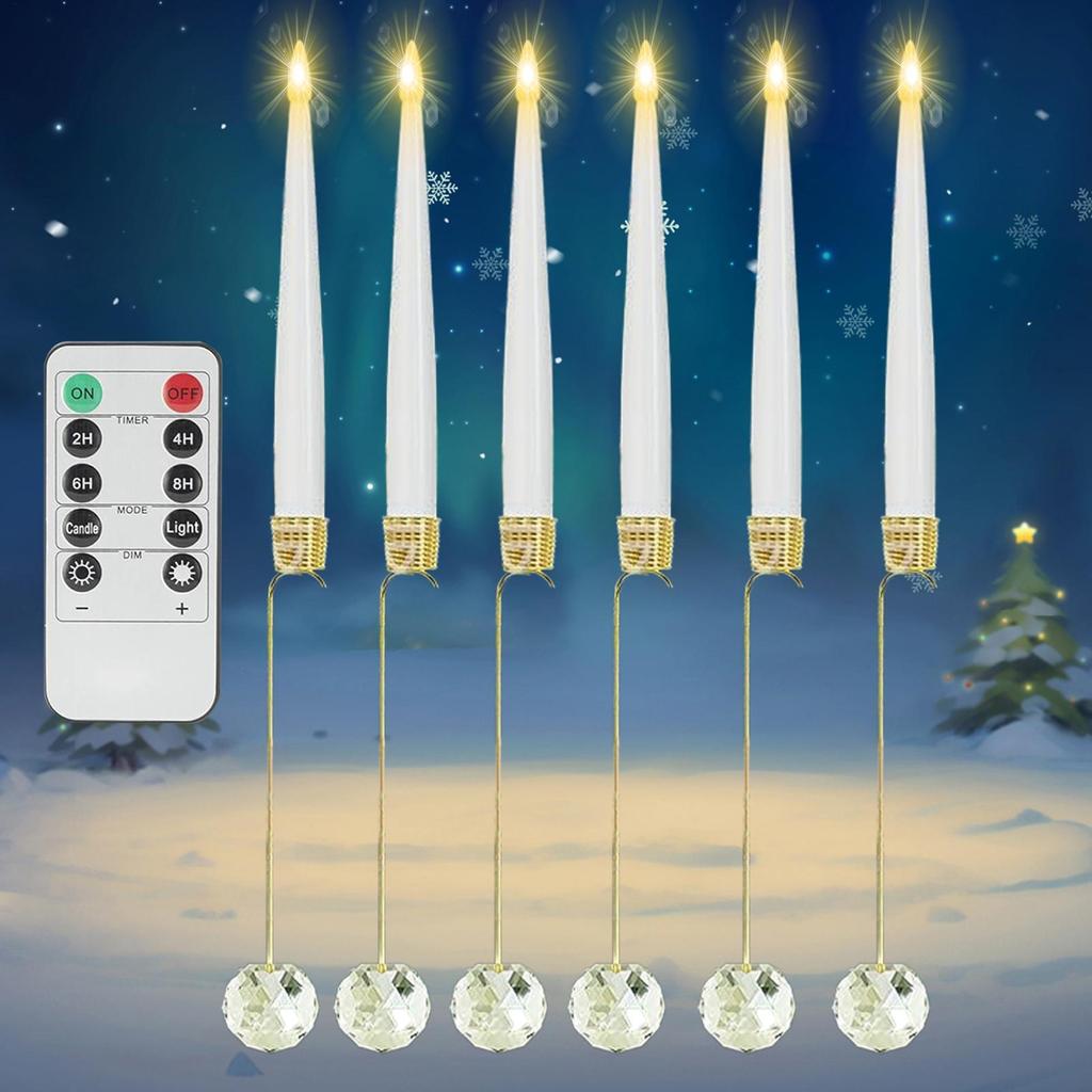 Bougies pour sapin de Noël avec télécommande Fausse bougie LED à piles avec télécommande Lot de 6 LED sans flamme avec crochet décoratif boule nacrée
