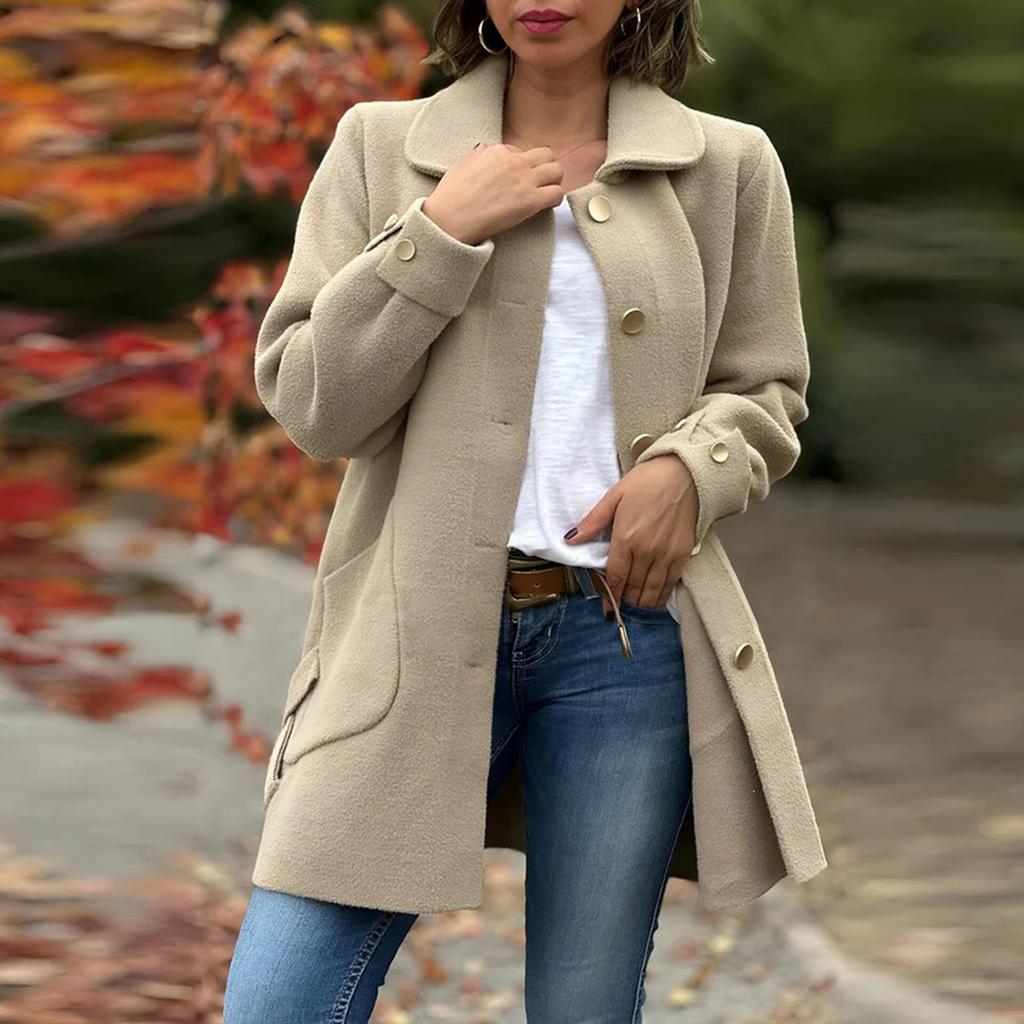 Women's Casual Collar Wool Coat with for Winter