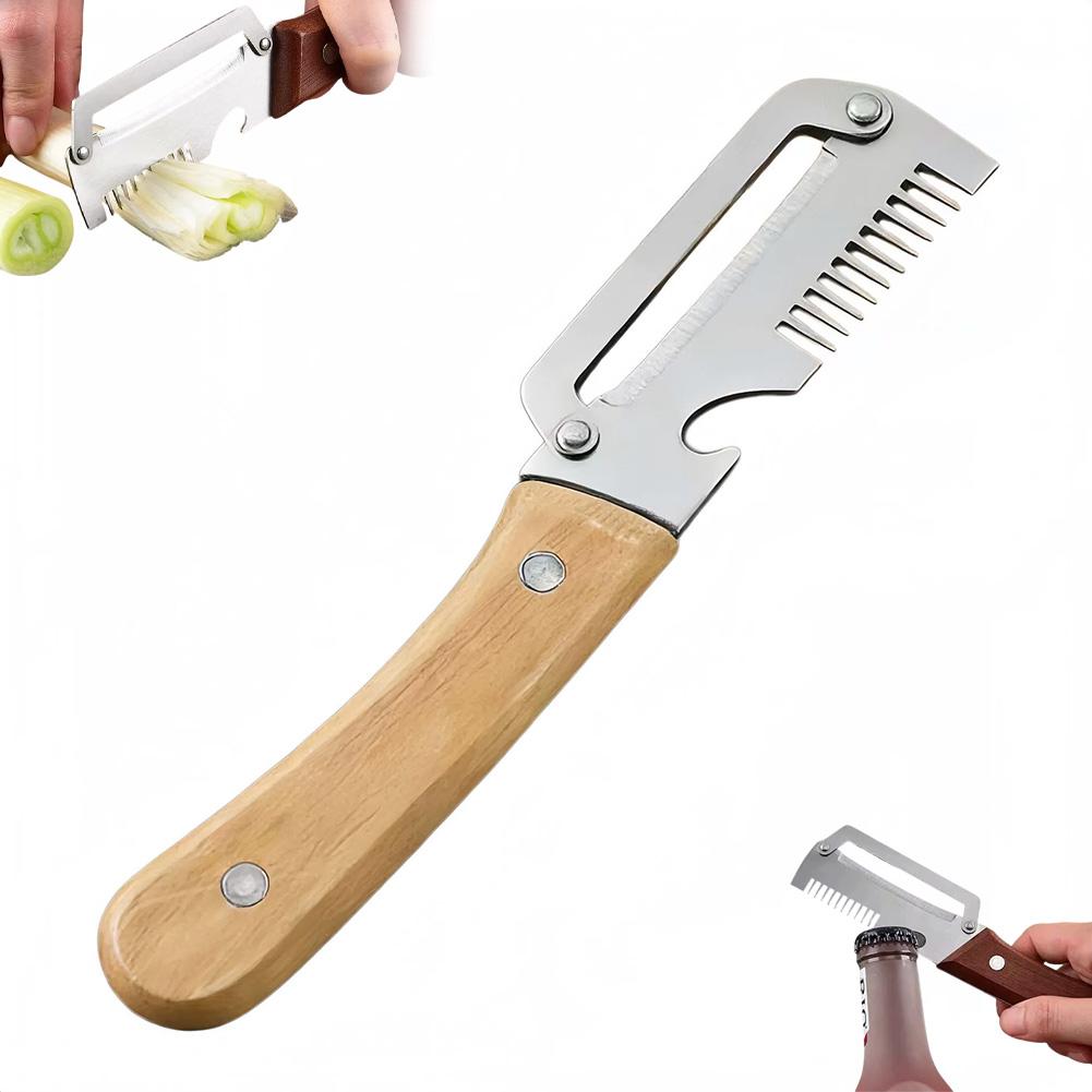 Multifunctional Vegetable Peeler With Wooden Handle, 2 IN 1 Stainless Steel Vegetable Fruit Peeler & Bottle Opener For Kitchen
