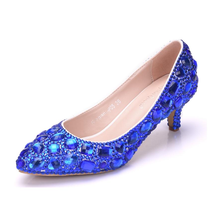 Dámské lodičky Ručně vyráběné Dámské Vznešené Diamantové Svatební Boty Sexy Dámské Šaty Vysoké Podpatky 5CM