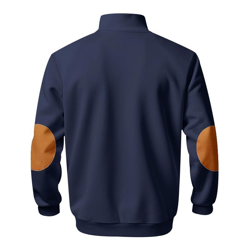 Men's Fleece Lined Color Block Zip Up Stand Collar Sweatshirt.