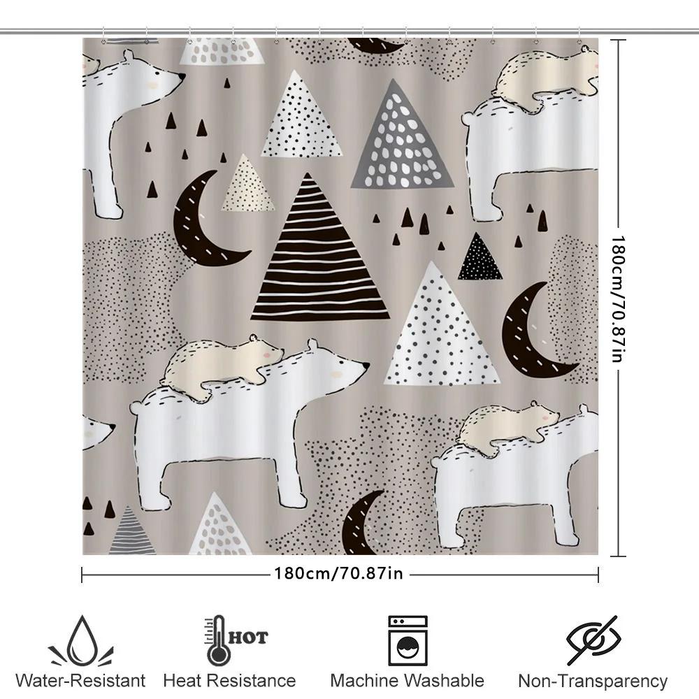 Cozy Bathroom Decor Shower Curtain Set With Moon Stars Forest Animal Print In Beige White Black Perfect For Your Home Bath Or Gu