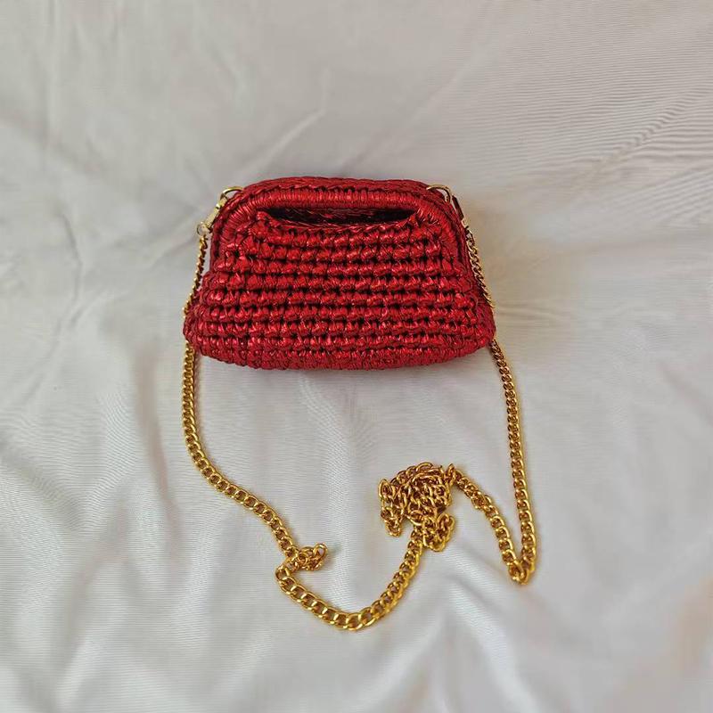 

Handmade Metal Crochet Crossbody Bag Women s Elegant And Versatile Clutch Metal Chain Shoulder Bag Fashion New Small Handbag красный