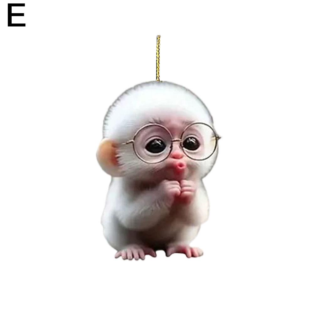 2D Monkey-Shaped Car Pendant Hanging Ornament with Chain Realistic Animal Rearview Mirror Hanging Decor Car Interior Accessories