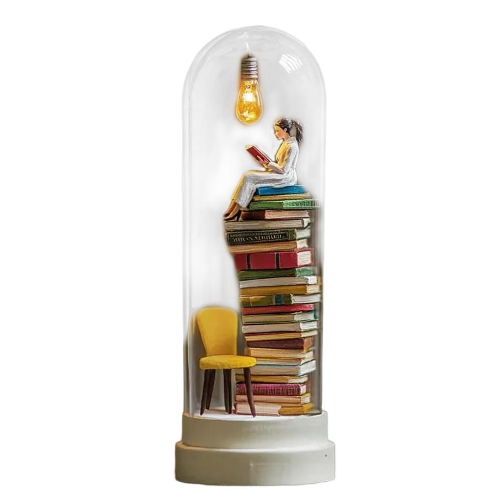 

Miniature Design Reader Night Light Mini Books LED Light Reading Figurine Tiny Bookshelf Bookshelf Statue LED Light Sculpture