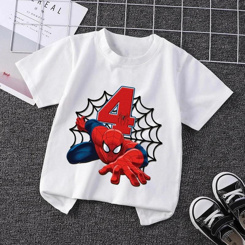 Summer 2026 Kid 2 3 4 5 6 7 8 Spiderman Girl Birthday Short Sleeve Shirt SpiderMan Boy Personalize Name Birthday Clothes