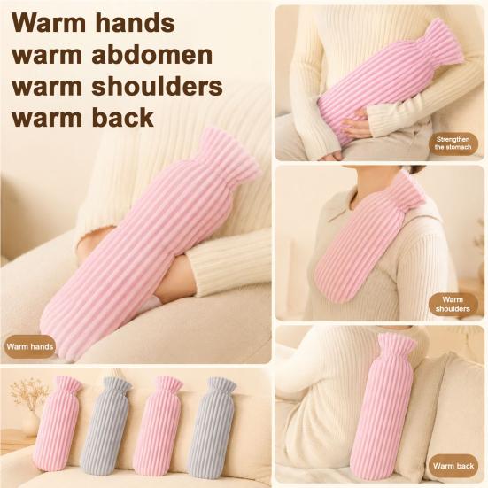 Long Hot Water Bottle 500/1000ML with Plush Cover, Leak-Proof Drurable Bag, Menstrual Cramp Pain Relief Warmer Bag Compress