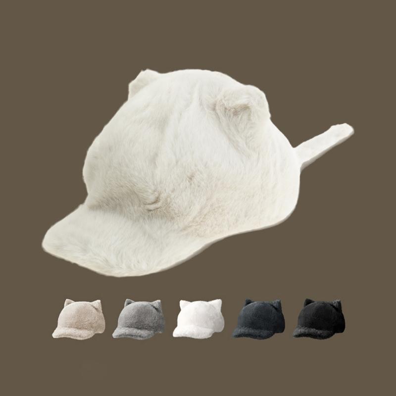 Women Baseball Hat Cartoon Kitten Ear Lovely Ear Fun Furry Hat for Idol Concert Shows Breathable Hat for Adults