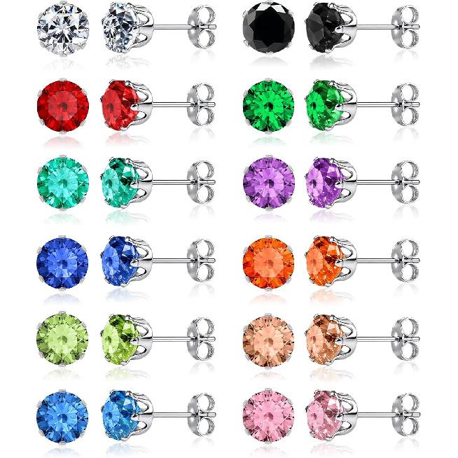 10 Pairs Stud Earrings for Men Women Hypoallergenic Stainless Steel Earrings Studs Clear Round CZ Earring Studs Cartilage Helix Tragus Earring Set