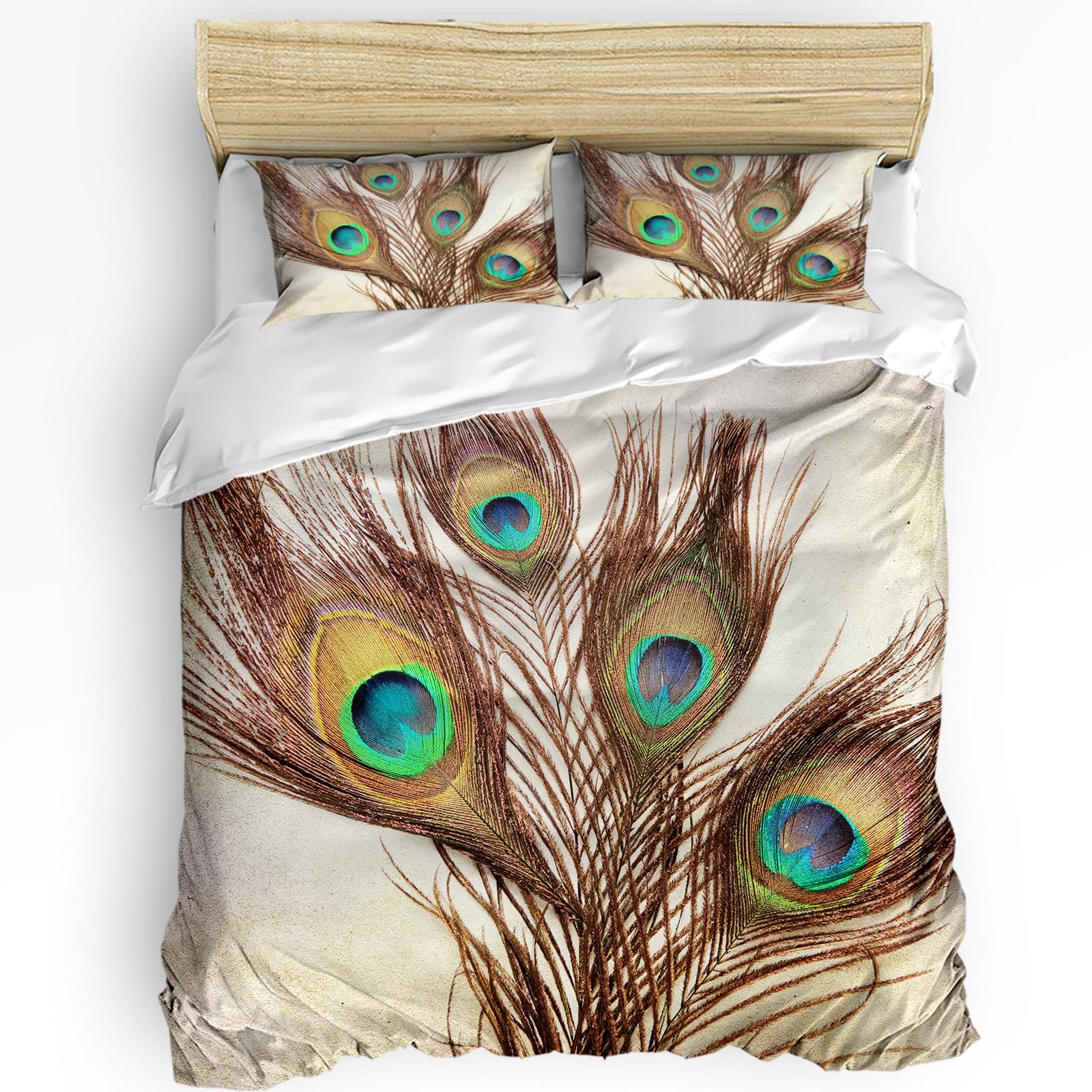

Peacock Bedding Set Comforter Duvet Cover Pillow Shams Peacock Feathers Closeup Simple Picture Mini Bedding Cover Double Bed Set EU single(135x200cm)