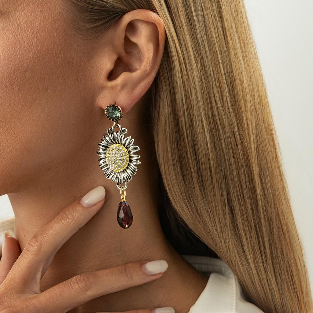 Ingemark Trendy Exquisite Crystal Daisy Flower Drop Earrings Women Retro Geometry Acrylic Piercing Dangle Earring New Jewelry