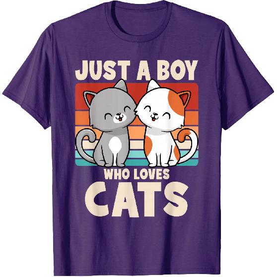 Just A Boy Who Loves Cats Funny Cat Lover Kitten Boys Kids T-Shirt