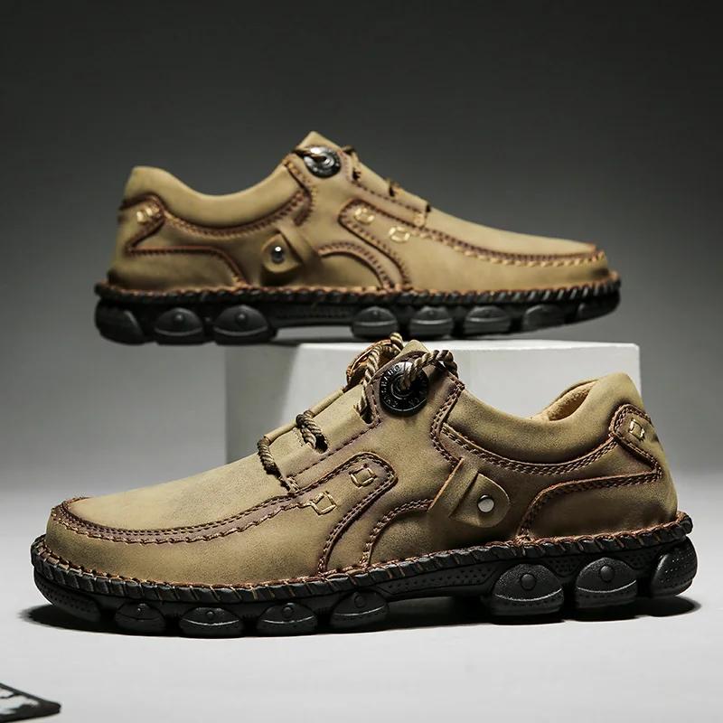 Handmade Leather Mens Shoes Comfortable Outdoor Hiking Casual Shoes Male Loafers Moccasins Driving Shoe Big Size 38-48 Hombre