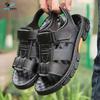 Summer Men's Roman Sandals Platform Soft PU Men's Slippers Peep Toe Non-slip Men Travel Beach Shoes Outdoor Hollow Out