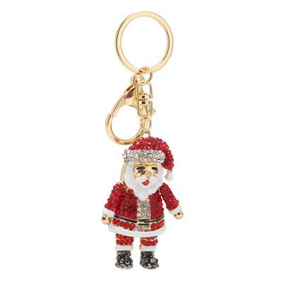 Santa Claus Key Ring Chain Alloy Rhinestone Christmas Car Key Ring Charm Pendant