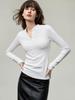 2025 Autumn Women's Long Sleeve Henley Top - Slim Fit Knit with Button Detail