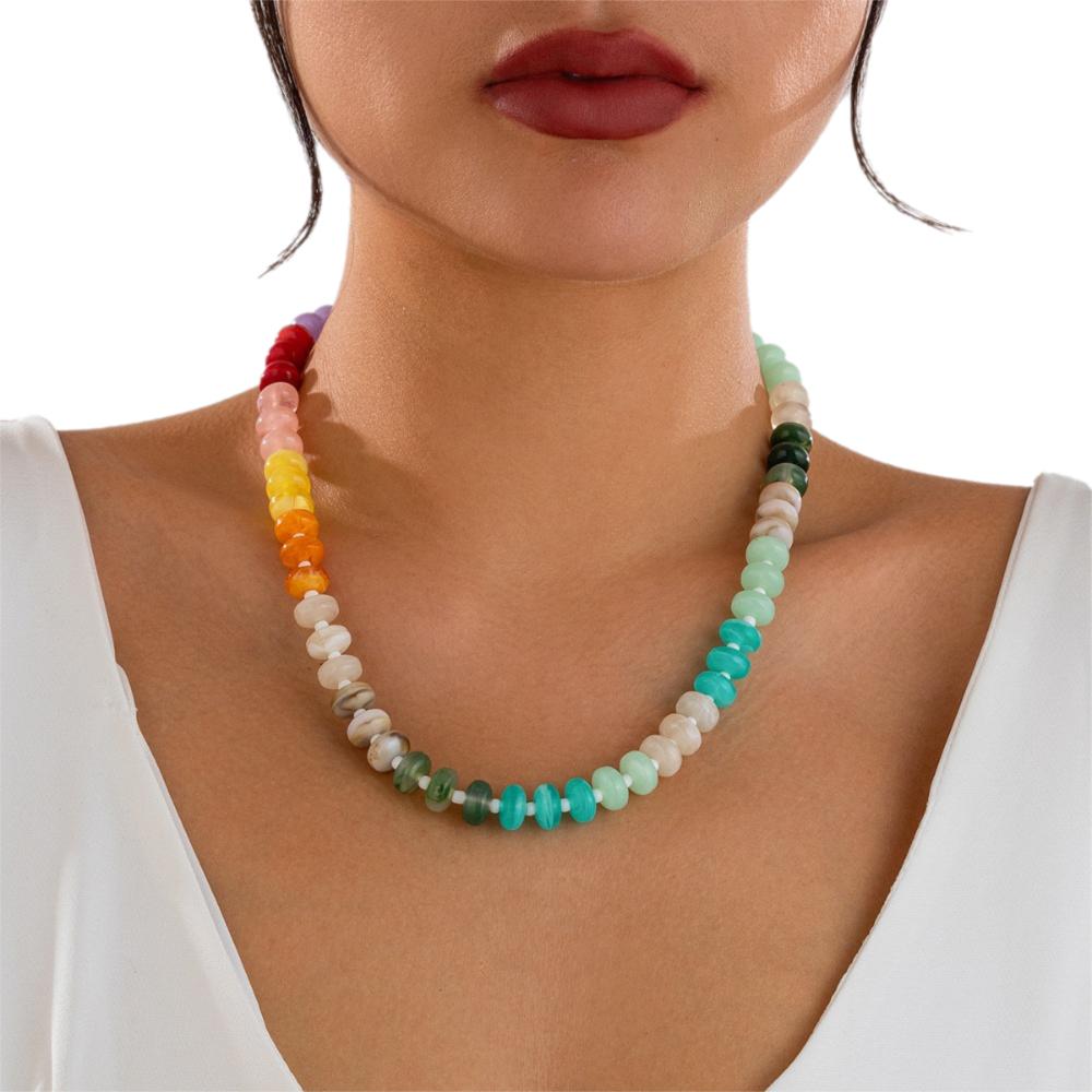 Bohemian Rainbow Clavicle Chain Handmade Y2K Neck Jewelry Colorful Beads Choker Necklace  Party