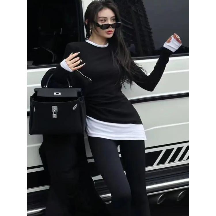 Women's 2025 Autumn/Winter Slim-Fit Color-Block Thermal Long-Sleeve T-Shirt