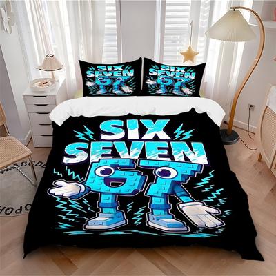 Six Seven Logo Design Print 3Pcs Bedding Setduvet Cover With 2 Bedropillowcase Home Birthday Gift