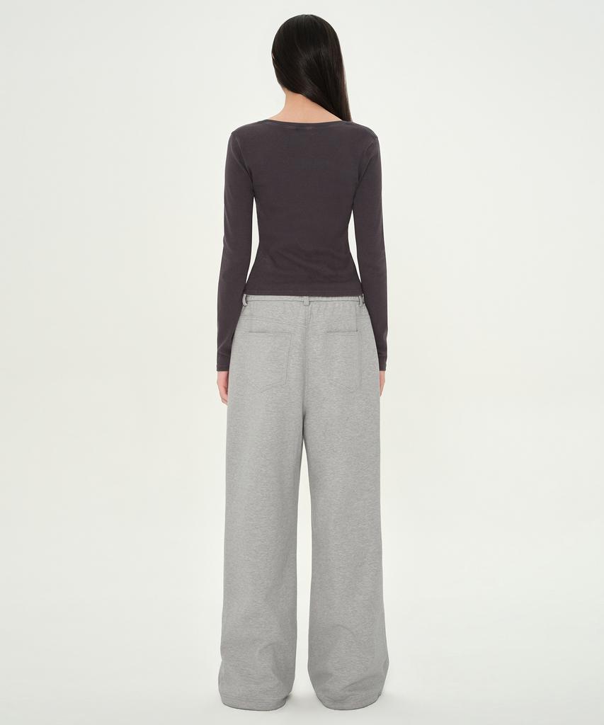 MUSINSA STANDARD WOMAN Women'S Double Knit Denim Detail Wide Sweatpants [Medium Grey]