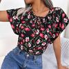 Frauen Frühling Sommer Lose Rüschen Spitze Up Chiffon Top Für Damen O Neck Fliegende Ärmel Floral Blusen