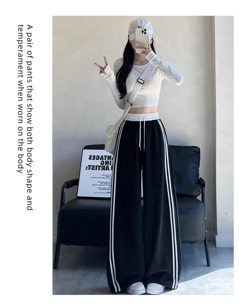 Southeast Asia Exclusive: Women's Retro Color Block Patchwork Sweatpants, Loose Wide-Leg, Lazy Style for Spring & Autumn