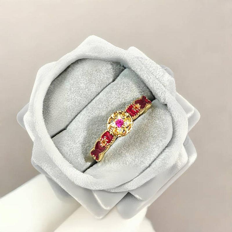 Ankara Red Oil-Dripping Serpentine Four-Leaf Clover Open Ring Sweet Ring Women'S Fashion High-End Accessories