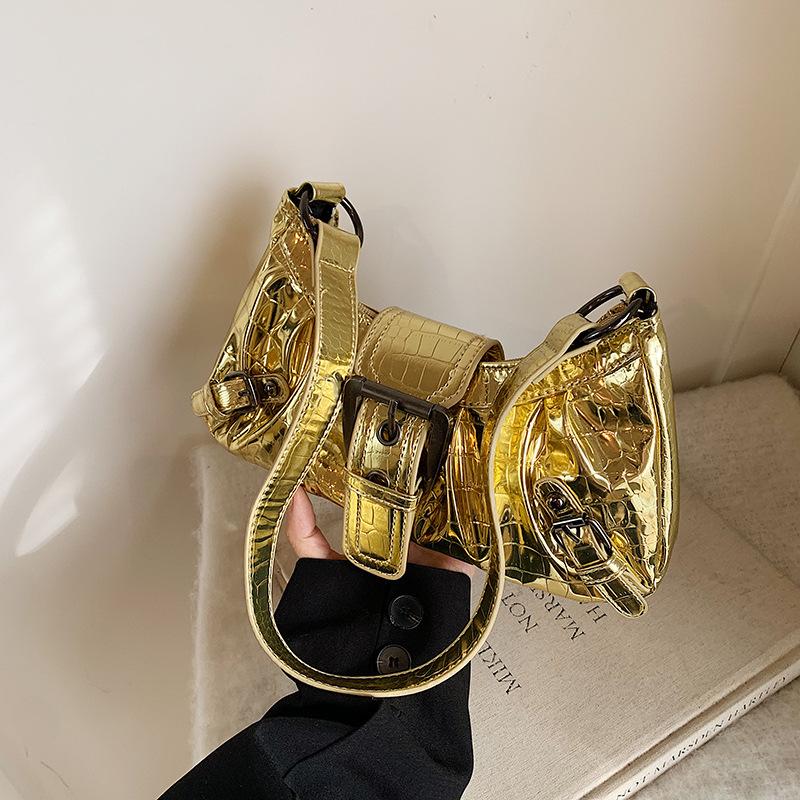 

Bags women s bag 2025 new Korean version fashion rivet shoulder bag niche pleated versatile messenger dumpling bag срібний