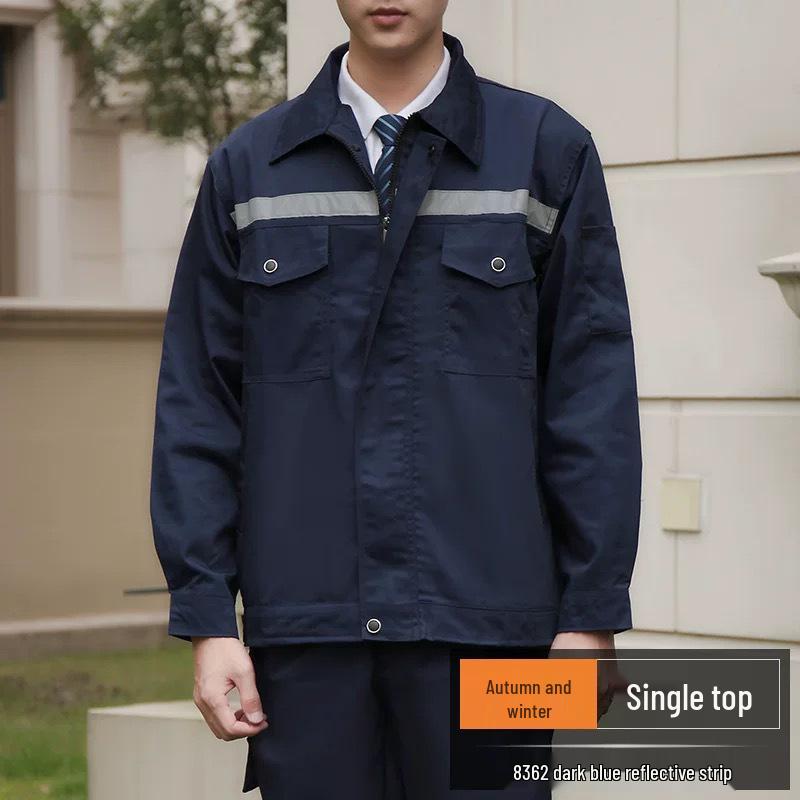 Reflective Polyester Cotton Workwear Set - Durable, Dirt-Resistant Clothes for Spring and Autumn Construction and Workshop Use