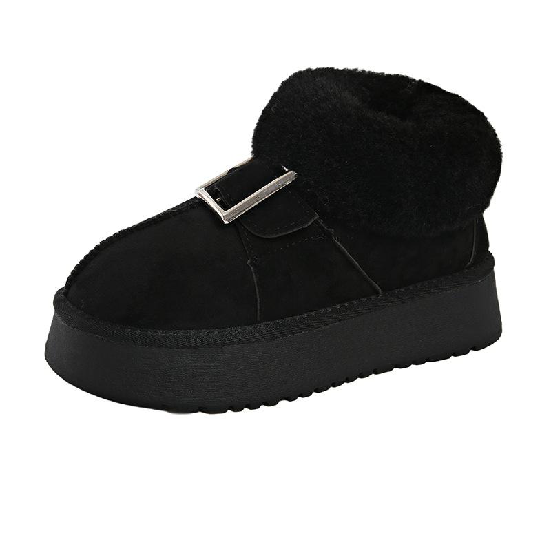 Foreign trade large size thick-bottomed velvet warm fur integrated boots 2024 winter non-slip warm feet one pedal snow boots women
