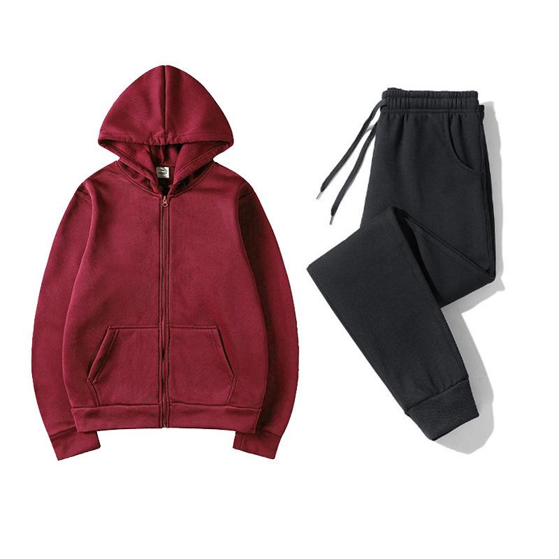 Autumn and Winter Zipper Shirt Hooded Sweater Sweatpants Set Sportswear, Solid Color Couple Hoodie, Sweater Set