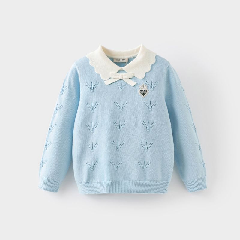 David Bella Girls  Sweater Children s Blue Knitwear Girls  2026 Spring New Style Girls  Clothing Tops Children s Clothing Water Mist Blue [Ready in Stock] 110