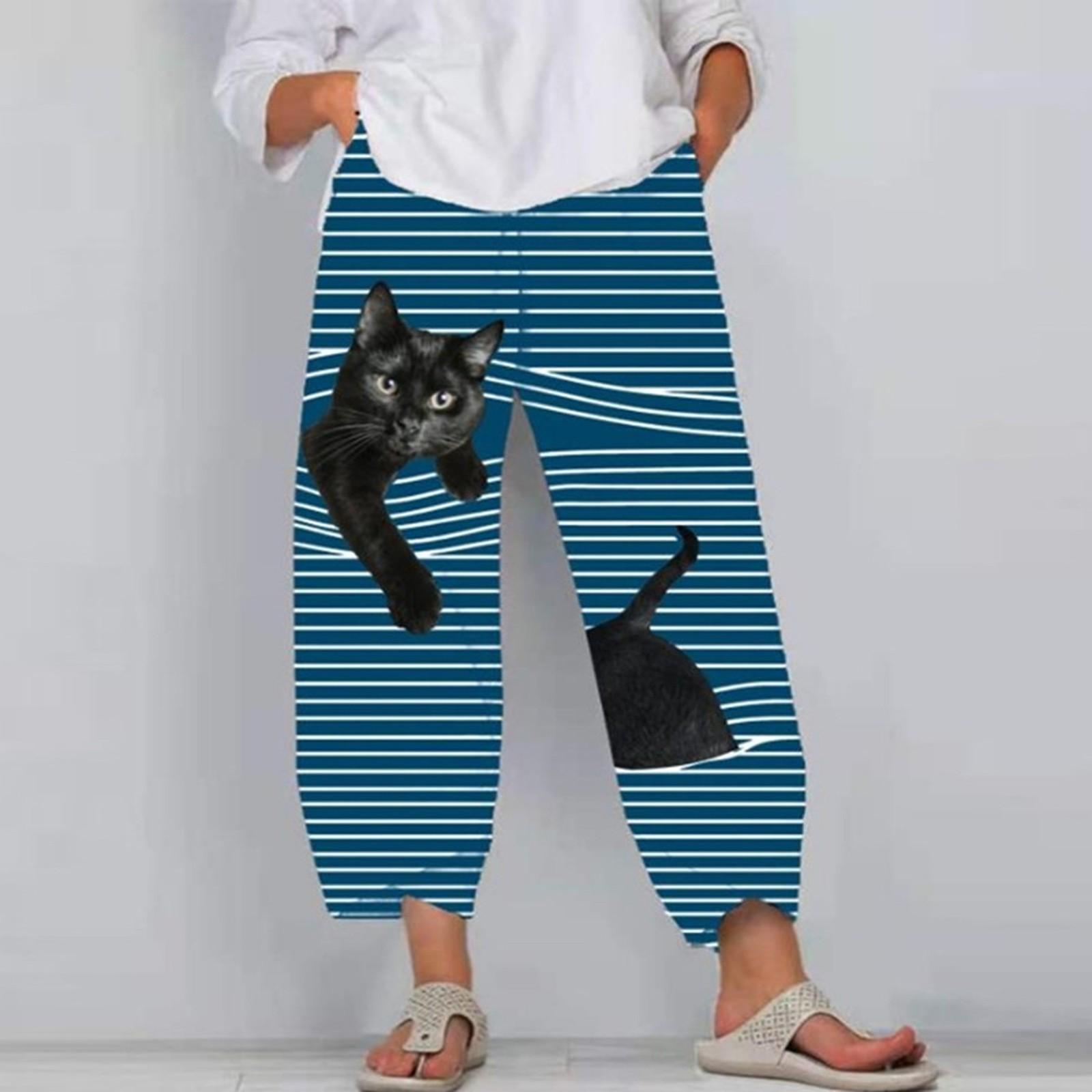 

Женские активные свободные мягкие брюки для бега с эластичной резинкой на талии и карманами в кошачью полоску XXL