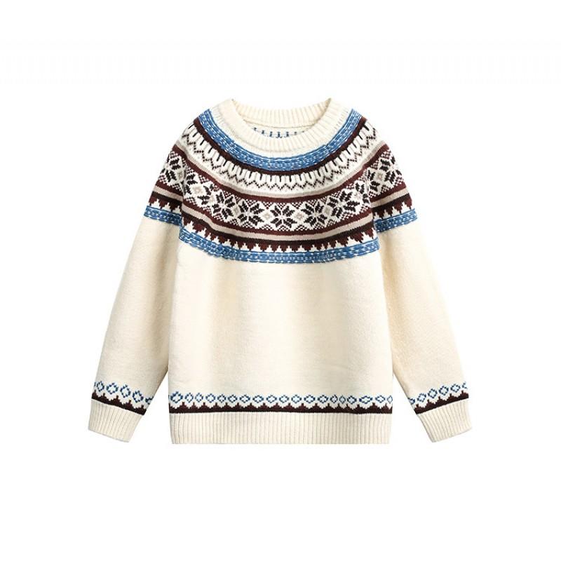 CATTEE American Fair Isle Crewneck Sweater Loose Couple Winter Knit Top Men Women