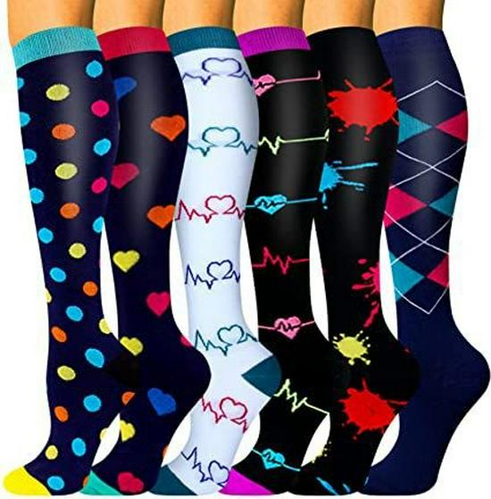 6-Pack Patterned Sports Compression Calf Socks for Running