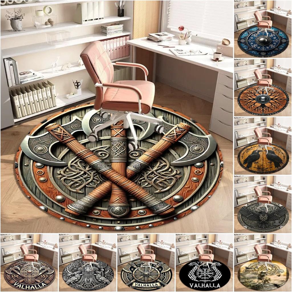 1Pc Viking theme Printed circular carpet, home door mat, outdoor travel protection carpet A1