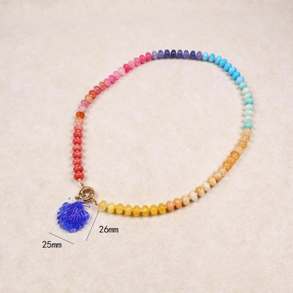Handmade Flower Pendant Colored Beaded Neck Chain Ladies Beach Dopamine Necklace