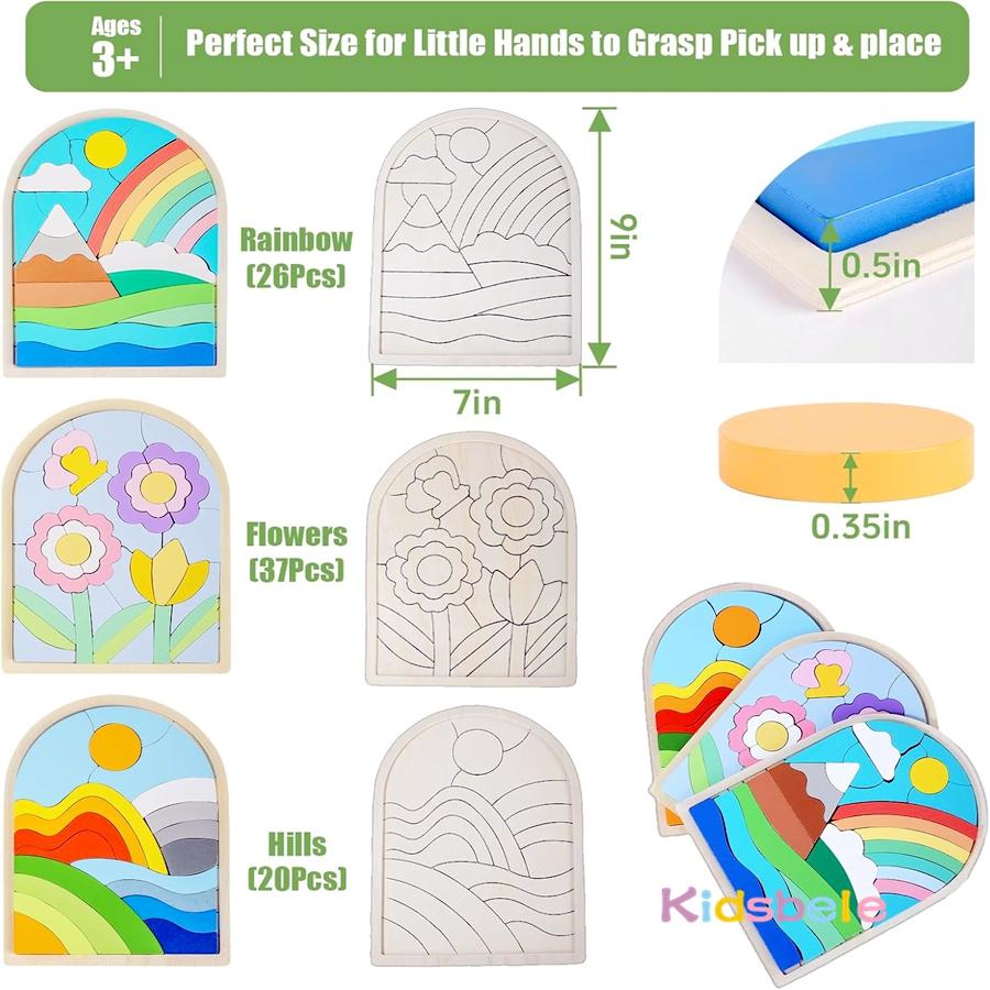 Montessori Wooden Rainbow Irregular Puzzle Board Game 3D Sensory Game Toy Kid Shape Color Recognition Building Blocks Party Gift