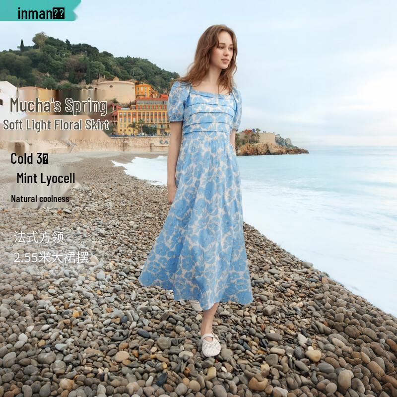INMAN Lyocell Cotton Resort Puff Sleeve Dress L