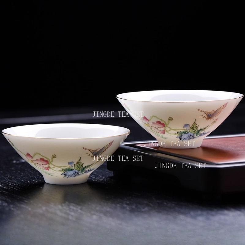 50ml Sheep Fat Jade Bucket Hat Cup Drinking Green Tea Cups At Home Dehua White Porcelain Kung Fu Tea Cup High End Tea Set