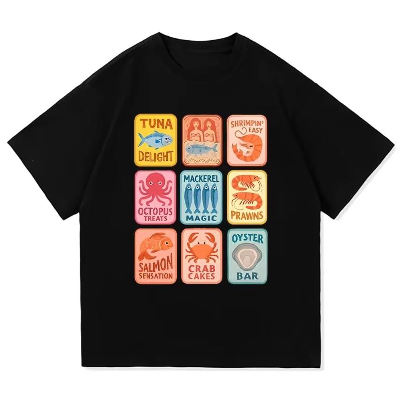 

Summer Retro Men Women Clothing Harajuku High Quality Clothes Vintage Cotton TShirt Oyster Club Seafood Lover Foodie TShirt Top S