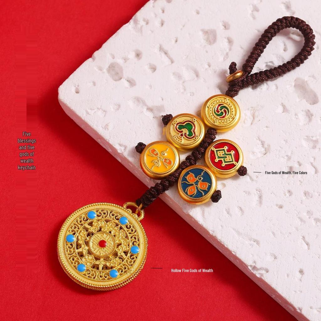 Fünf Segnungen Chinesischer Schlüsselanhänger Anhänger: Retro-Charm aus Goldlegierung mit Fu-Zeichen