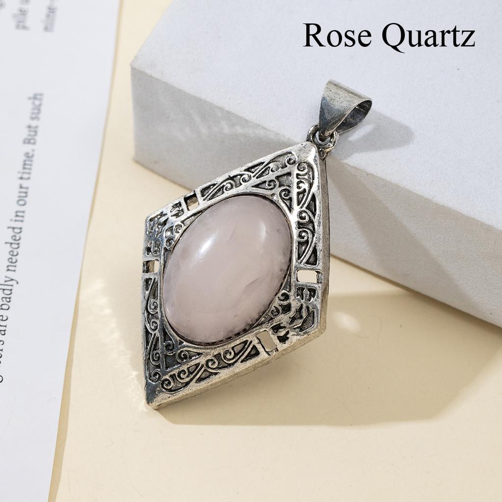 1Pc, Reiki Healing Crystal Pendants Charms, Elegant Rhombus Natural Gemstone Pendant Necklace - Unique Handmade Jewellery, DIY Gifts for Women Men
