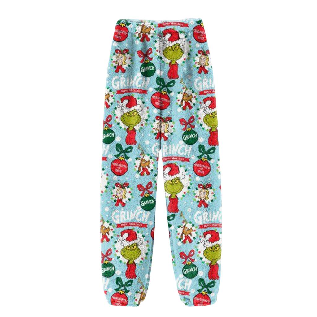 Women's Christmas  Print Trousers With Drawstring Cuffs Casual Pants And Pajamas