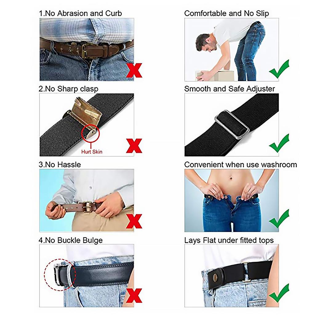 Ceinture Élastique Invisible Sans Boucle - Unisexe, Réglable, Dégraffage Rapide - Pour Jeans, Robes, Pantalons - 2 Anneaux De Style Inclus