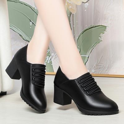 Mode Herbst Winter Weiche Sohle Weiches Leder Bequeme Dicke Absatzschuhe Mittel Tiefer Ausschnitt Mode Damen Elegante Einzelne Schuhe Täglich
