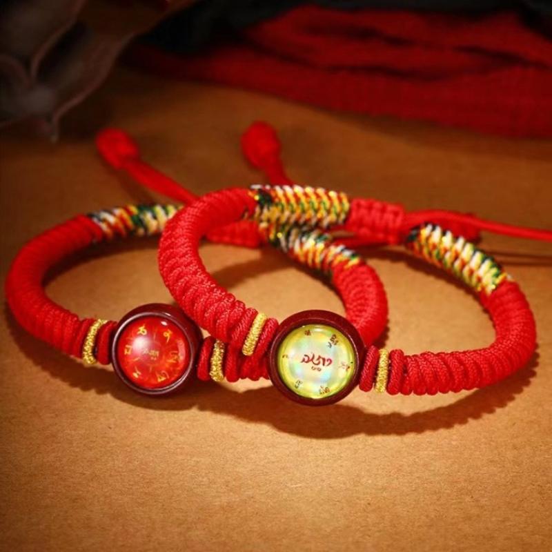12 Zodiac Eight Patron God Of Wealth Benmingfo Patron Smulet Red Rope Hand-Woven Adjustable Hand Rope Bracelet