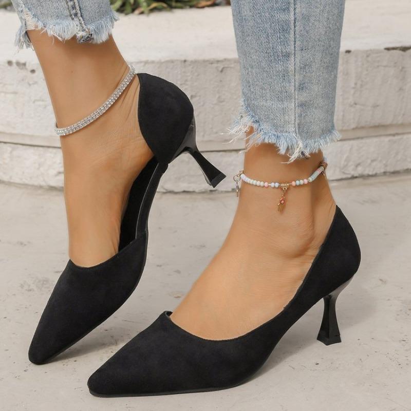 Fashion Women's Thin Heel Shoes Autumn New Fashion Pointy Shallow Mouth Suede Slip-on Wear-resistant High Heels