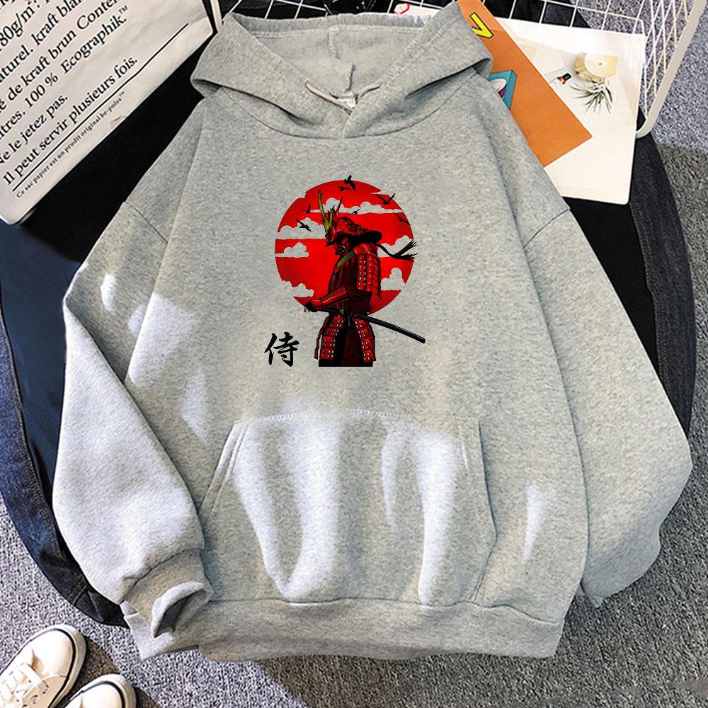 Japan Samurai Armor Katana Graphic Hoodies Cartoon Print Aesthetic Sweatshirt for Autumn/Winter Anime Clothing Moletom Hoody